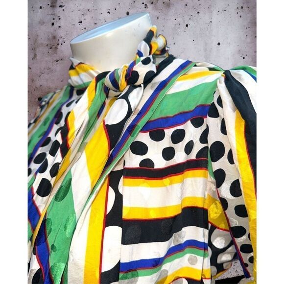 VINTAGE 80'S ADELE SIMPSON MULTI PRINT MOD DRESS Sz 16 - Picture 5 of 11